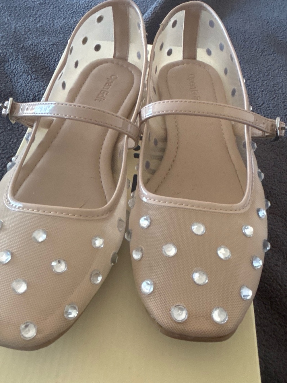 Women’s open edit Nude Mary Jane Flats with Rhinestone Studs